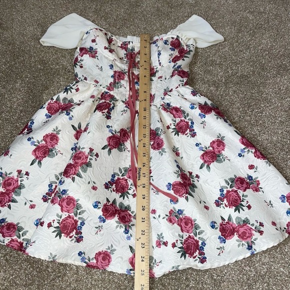 Women's Dress Floral Print Off Shoulder Lace Up Front peasant corset top SZ S - Picture 10 of 10